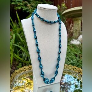 Antique Murano Moretti Millefiori Matched Blue Cane Floral Art Glass Necklace